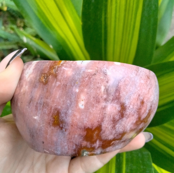 Colorful Pink and Red Ocean Jasper Crystal Bowl Stone Carving - Picture 6 of 9